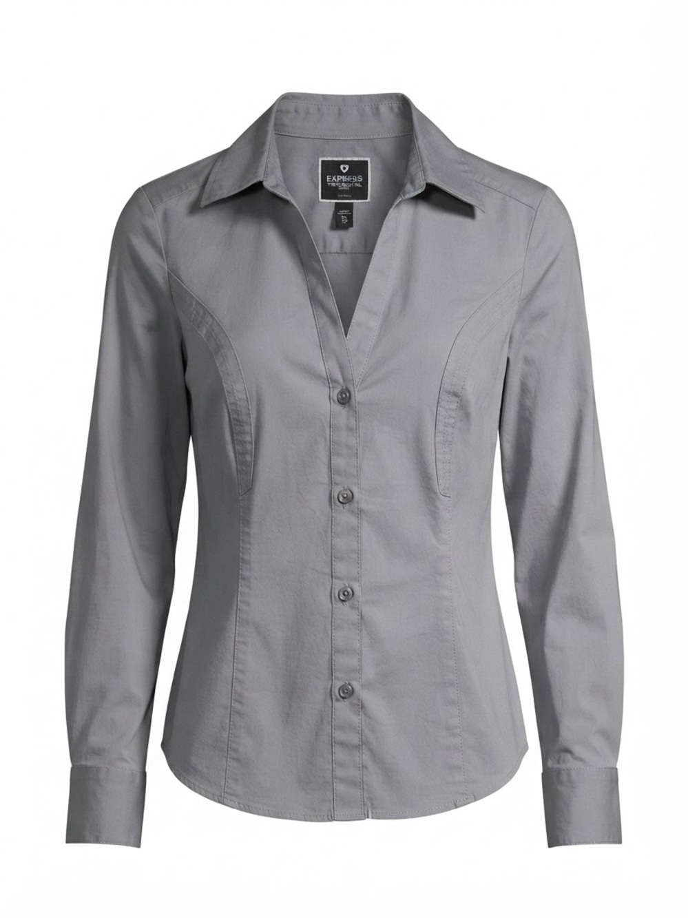 Express The Essential Shirt Gray Button Down Blouse Size XS